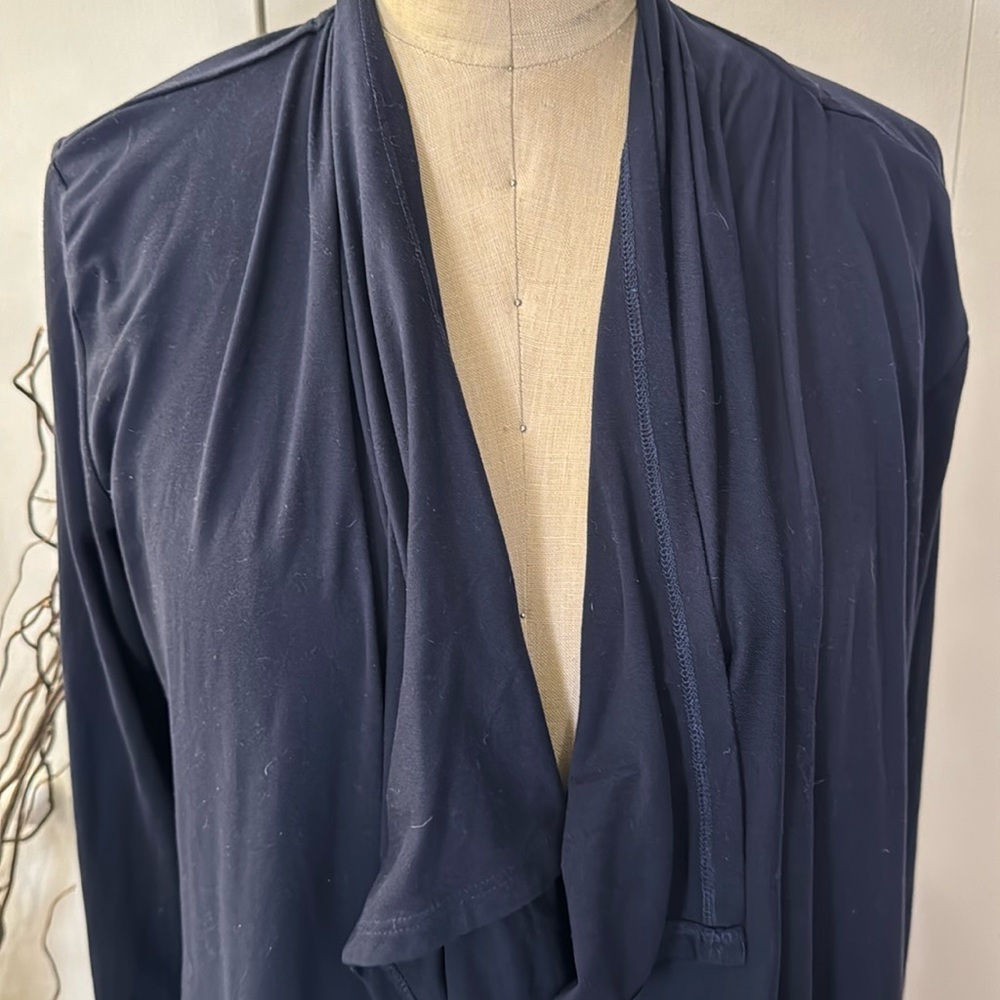 Long sleeve Navy Ruffle Open Front Cardigan Sweater - Picture 2 of 7